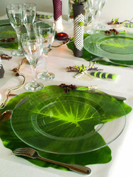 Set de table feuiile verte - nappes , surnappes, chemin table, et  serviettes - Loc'Vaisselle
