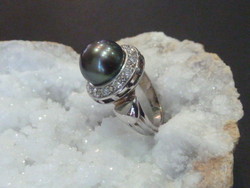 Perle de Tahiti et entourage diamants - Bague or et Perle de Tahiti - Bijouterie LECANU