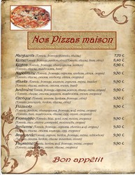 La carte des pizzas au restaurant l'Alaska- route d'Huez -  - L'ALASKA Restaurant 