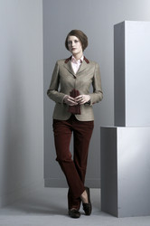 Veste avec col contrast� + pantalon pane de velours rouille vif