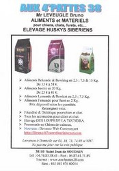 renouvellement du stock - promotion aliment, materiel chien et chat - aux 4 pattes 38 - elevage de chiens husky - aliment et materiel canin