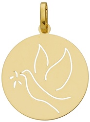 MEDAILLE RONDE  GRANDE TAILLE COLOMBE OR 18 CARATS - BIJOUTERIE DELAVEST          