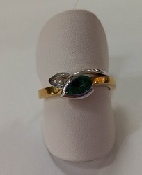 BAGUE EMERAUDE POIRE ET 1 DIAMANT OR  BICOLORE 18 K - BIJOUTERIE DELAVEST          