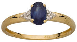 BAGUE SAPHIR ET DIAMANTS OR JAUNE 18 CARATS - BIJOUTERIE DELAVEST          