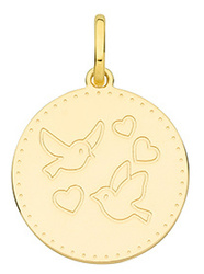 PENDENTIF OR JAUNE 18 CARATS OISEAUX ET COEURS - BIJOUTERIE DELAVEST          