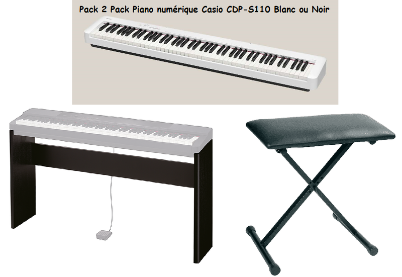 Pack 2 Pack Piano numérique Casio CDP-S110 Blanc ou Noir - Voir en grand