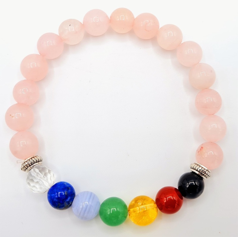 bracelet quartz rose et 7 chackras - Voir en grand