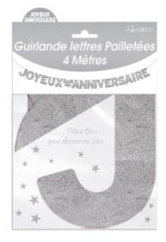 Guirlande Joyeux Anniversaire Paillette Argent 4m Deco Boum