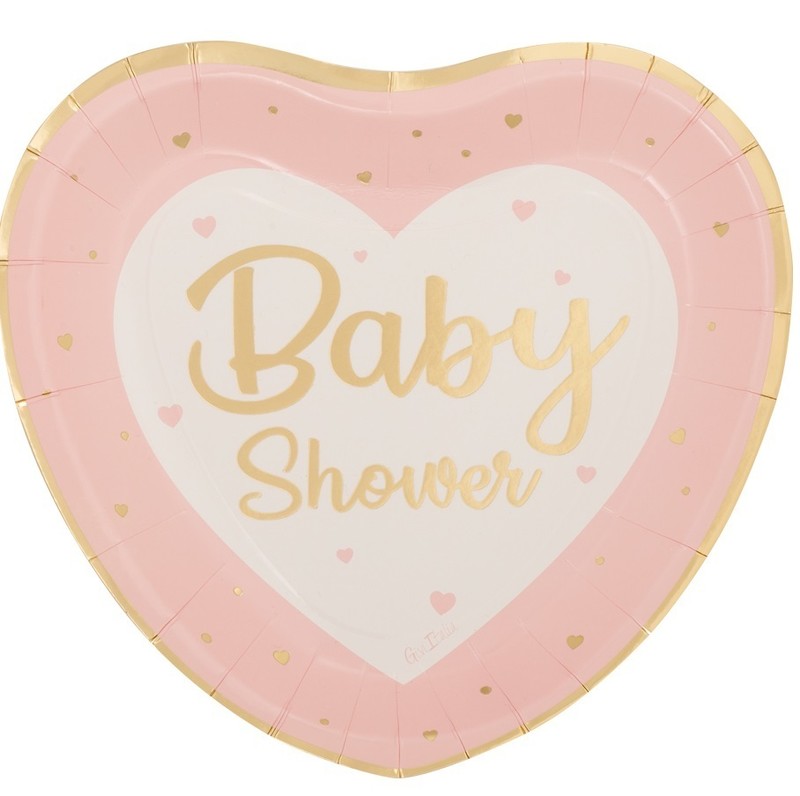 Paquet De 8 Assiettes Coeur Babyshower Rose Deco Boum