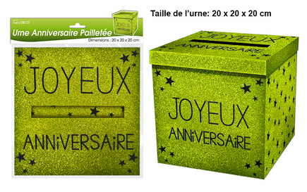Urne Anniversaire Vert Pailletee Deco Boum