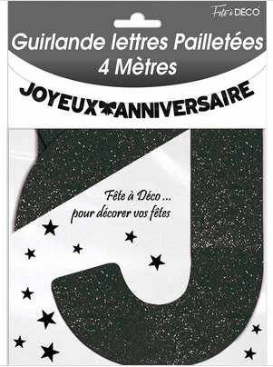 Guirlande Joyeux Anniversaire Paillette Noire 4m Deco Boum