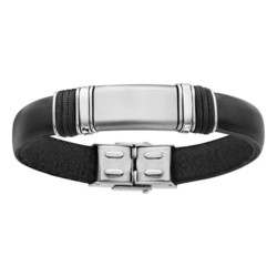bracelet homme acier & cuir noir - Bijouterie Horlogerie Lechine