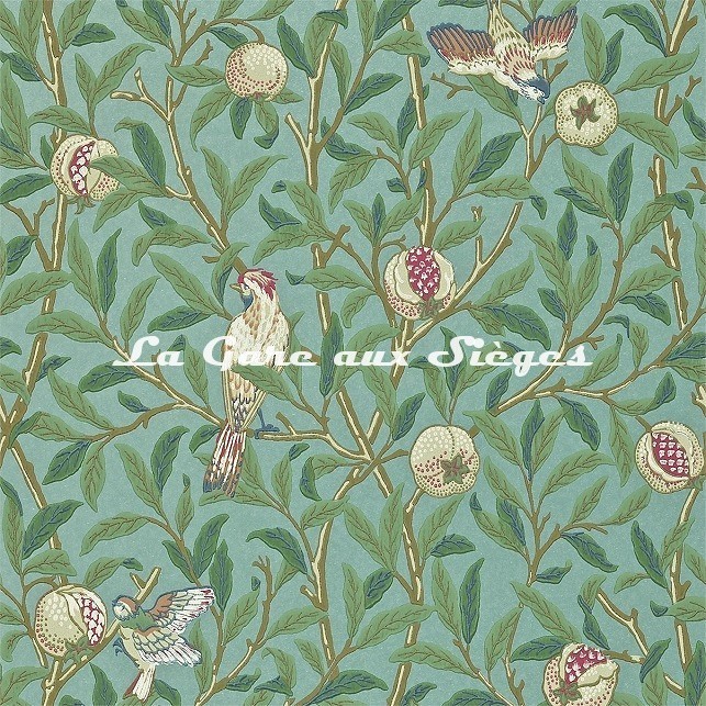 Papier peint William Morris - Bird & Pomegranate - réf: 212538 Turquoise/Coral - Voir en grand