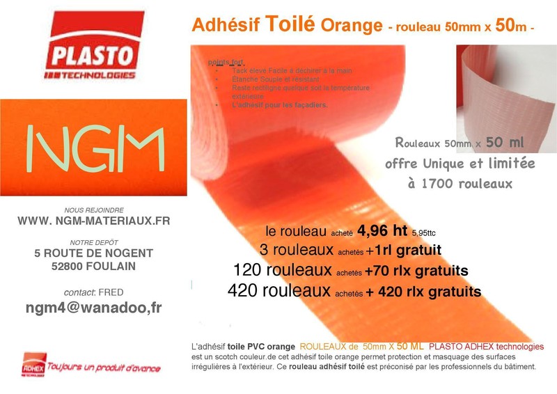 Adhésif toilé Orange - Adhésif toilé Orange - NGM négoce en gros de materiaux de construction - Voir en grand
