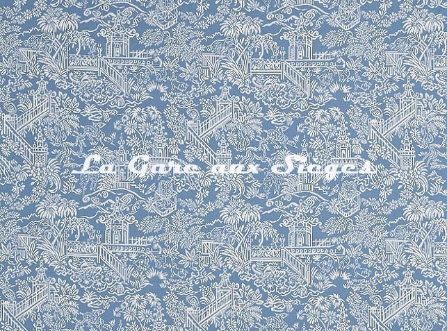 Tissu Pierre Frey - Les Pagodes - réf: F3479.002 Bleu ( verso ) - Voir en grand