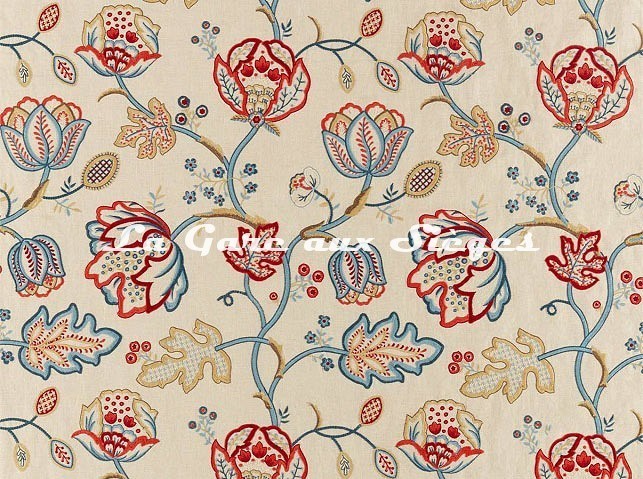 Tissu William Morris - Theodosia Embroidery - réf: 236822 Wine/Indigo - Voir en grand
