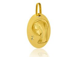 Médaille Ste Vierge ovale étoilée 16 mm Or Jaune 18k  - Bijouterie Horlogerie Lechine