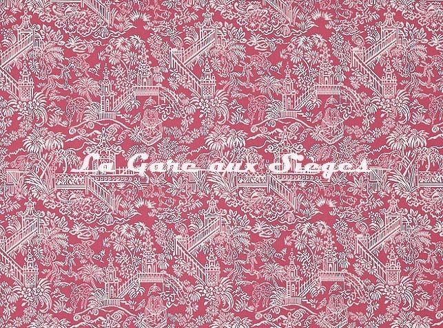 Tissu Pierre Frey - Les Pagodes - réf: F3479.003 Rose ( verso ) - Voir en grand