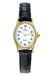 Montre plaqué or jaune bracelet cuir 646461  - Bijouterie Horlogerie Lechine