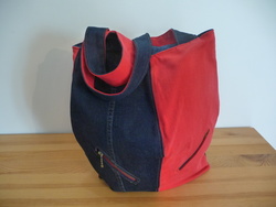 Sac   main en jean bicolore bleu/rouge - Kat'Recycl'Crations 31