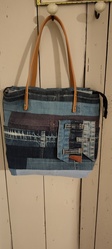 Sac  main jean bandes horizontales - Kat'Recycl'Crations 31