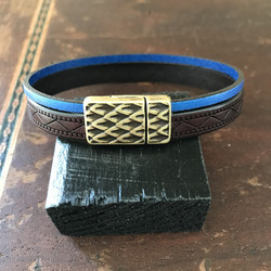 Bracelet cuir mixte bleu - Nunkui Création