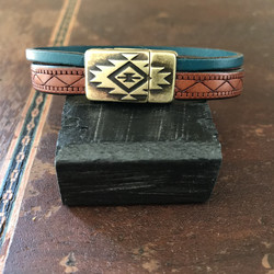 Bracelet cuir mixte bleu marron - Nunkui Création