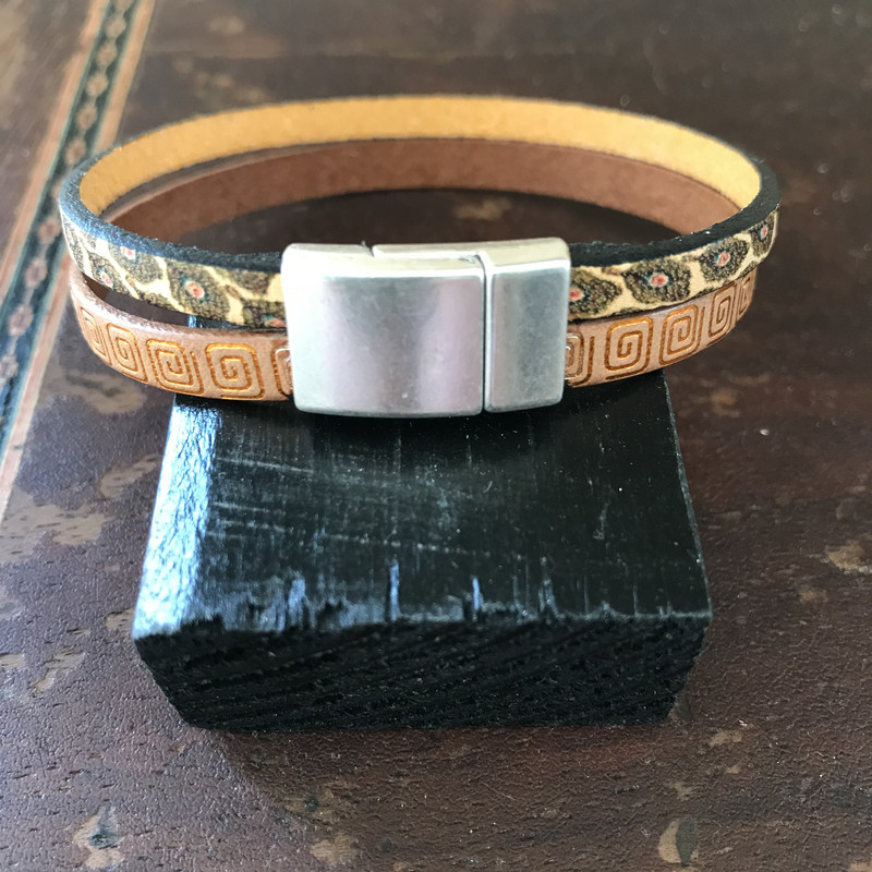 Bracelet cuir mixte jaune - Bracelets en cuir - Nunkui Création - Voir en grand