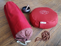 Sac pour tapis de yoga rouge, coton motif myosotis - Mditemps