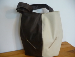 Sac  main bicolore marron/ blanc - Kat'Recycl'Crations 31