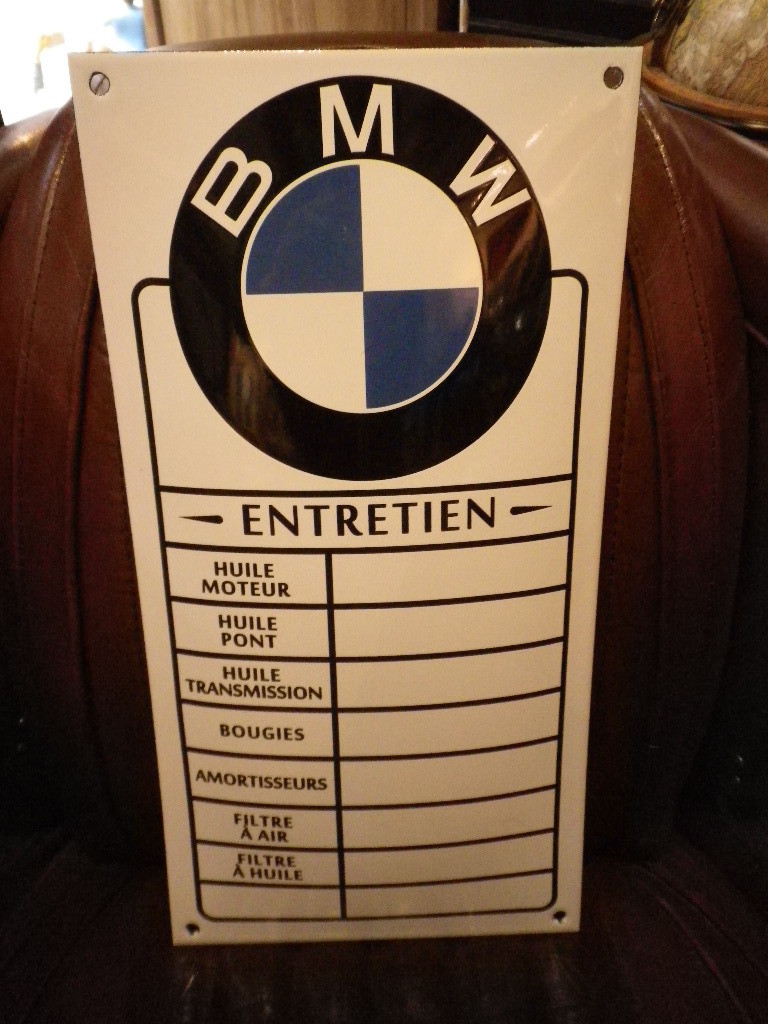 Plaque Email Automobile Moto BMW Entretien - Enamel TIN sign - ART PUBLICITAIRE Plaques émaillées - Toles - Objet - ANTAN ET NEO - Voir en grand