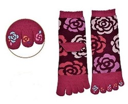 Chaussettes japonaises 5 orteils, imprimé rose 35 à 40 - Comptoir du Japon