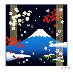 Furoshiki 90cm, carr� de tissu japonais, 4 saisons mont Fuji - Comptoir du Japon