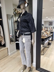 PANTALON FLARE GRIS FOLY ROSE - ANN'MODE 
