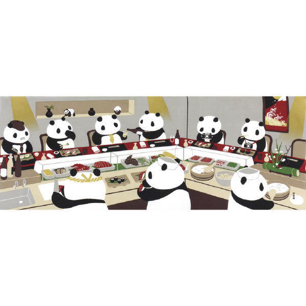 Tenugui décoratif, Panda au sushi bar - Comptoir du Japon  - Voir en grand