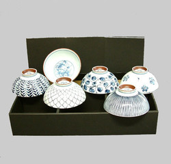 Set de six bols à riz motifs traditionnels bleus - Comptoir du Japon