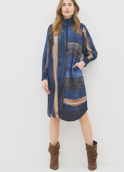 ROBE IMPRIM�E BLEUE/MARRON NU DENMARK  - ANN'MODE 