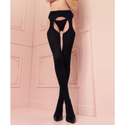 Trasparenze Cortina Collant Strip Panty ouvert opaque noir - Un Temps Pour Elle - Lingerie