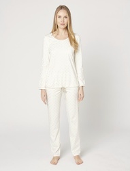 Le chat pyjama coton blanc  petits points dors - Un Temps Pour Elle - Lingerie