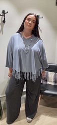 PONCHO FEMME BLEU GRIS A FRANGE BARBARA LEBEK - ANN'MODE 