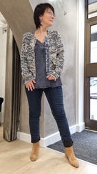 VESTE COURTE CHIN BLEU STYLE  CHANEL EVA KAYAN - ANN'MODE 