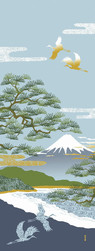 Tissu tenugui décoratif, grues, pins et Mont Fuji - Comptoir du Japon
