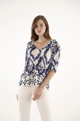 PULL COL V TYE & DYE BLEU MAUD ET SACHA - ANN'MODE 