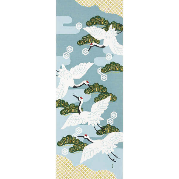 Tenugui décoratif, grues et pins - tissu traditionnel japonais - Comptoir du Japon - Voir en grand