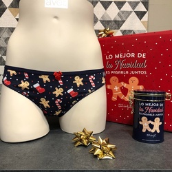 Admas Culotte de Nol femme en coton bleu imprim biscuits - Un Temps Pour Elle - Lingerie
