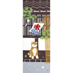 Tenugui, tissu dcoratif, chien shiba en t - Comptoir du Japon
