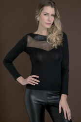 Artimaglia top manches longues noir laine/soie  - Un Temps Pour Elle - Lingerie