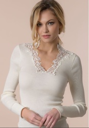 Moretta 5966 Col V avec dentelle motifs fleurs ivoire - Un Temps Pour Elle - Lingerie