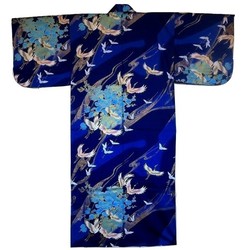 Yukata kimono en coton grues en vol bleu - femme - Comptoir du Japon