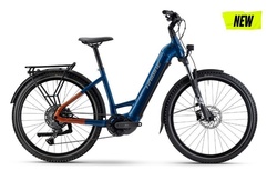 VAE SUV T38 HAIBIKE TREKKING 4 LOW BLEU METAL/ORANGE DISPO - RANDO FITNESS VENAREY CYCLES